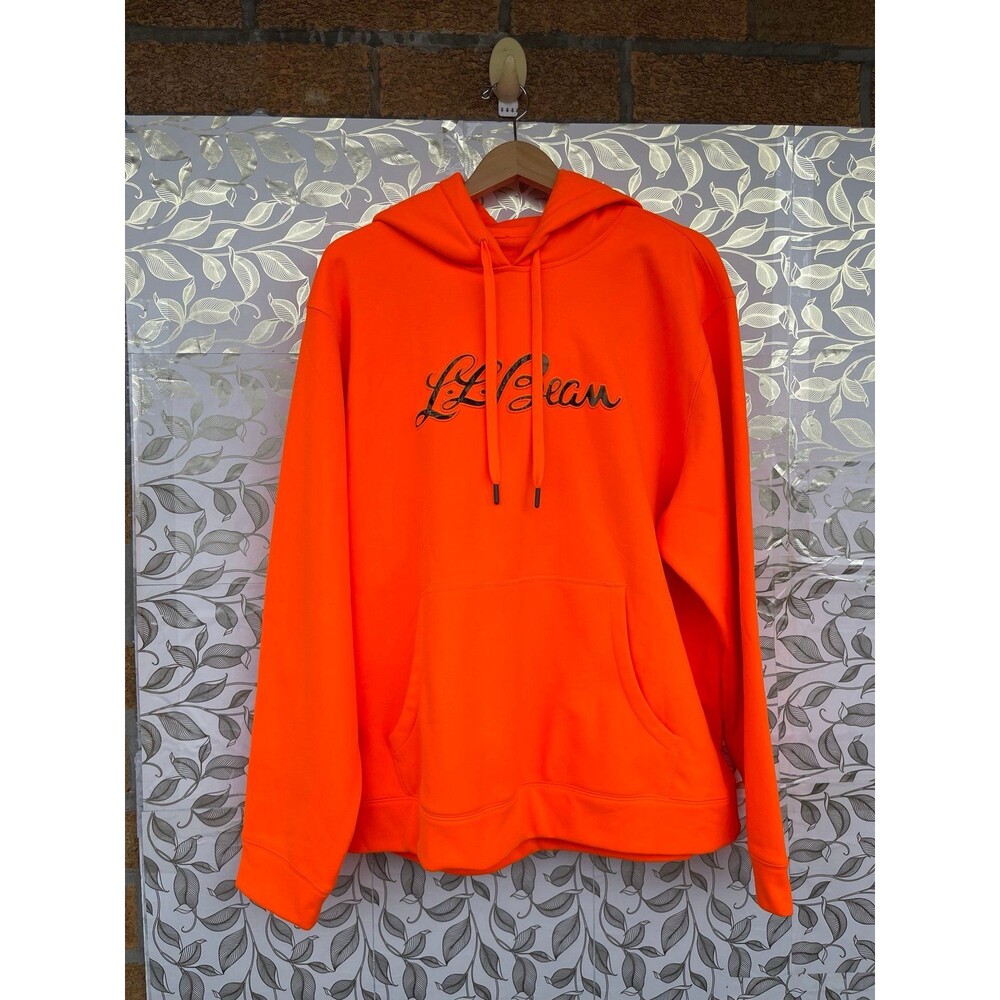 L.L. Bean Neon Orange Camo Script Logo Hoodie Sweatshirt XL Regular